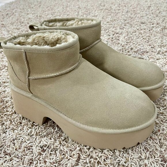 UGG Women’s Classic Ultra Mini New Heights Platform Boots Mustard Seed, Size 11 - Picture 1 of 16